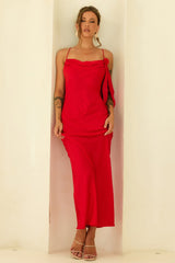 Glow Up Moment Satin Maxi Dress - Red