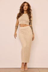 Night Breeze Knit Midi Skirt - Beige