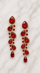 Elegance Stone Drop Earrings - Red